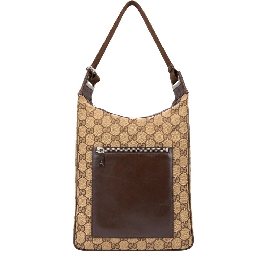 Gucci Bag Hobo Shoulder Purse GG Monogram Logo Canvas Brown Leather Vintage Y2K